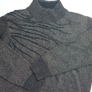 Vntg Dressbarn Sweater Black Rainbow Metallic Mock Neck 80s Shoulder Pad Holiday